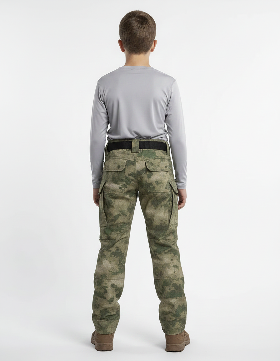 Pantalon Randonnée Camouflage Vert Multipoches Tactique Enfant - Polyester - vue 2