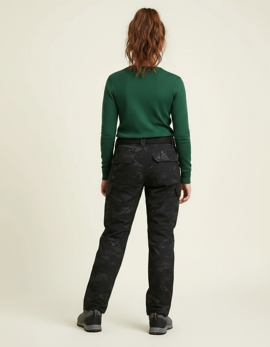 Pantalon Randonnée Camouflage Noir Multipoches Enfant - Polyester - vue 2