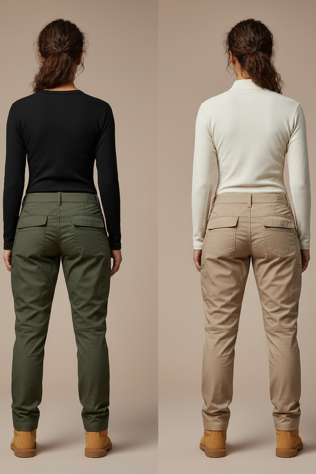 Pantalon Randonnée Femme Cargo Vert Beige Slim - Kaki Toile - vue 2