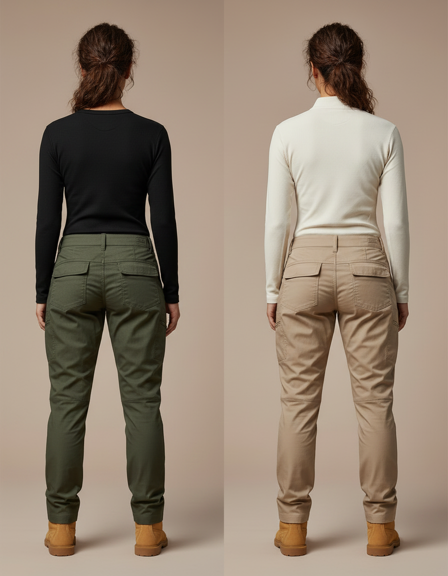 Pantalon Randonnée Femme Cargo Vert Beige Slim - Kaki Toile - vue 2