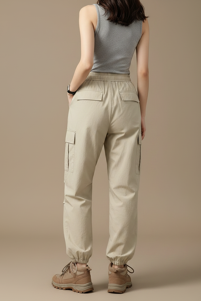 Pantalon Randonnée Beige Cargo Ample Léger Femme - Polyester - vue 2