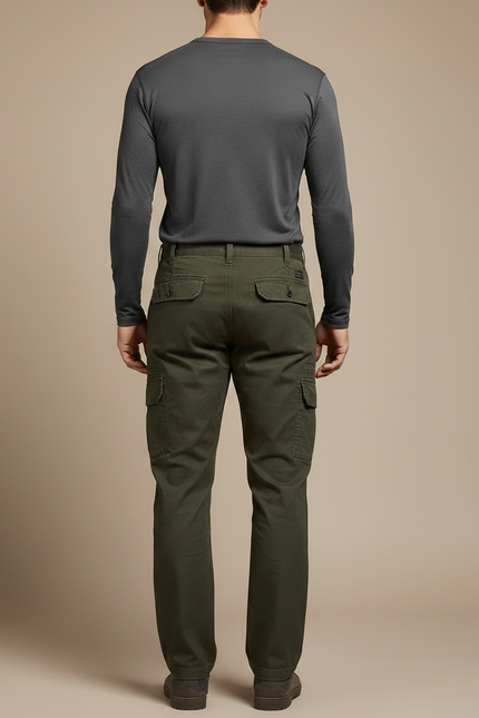 Pantalon Randonnée Kaki Homme Cargo Coton Droit - Toile - vue 2
