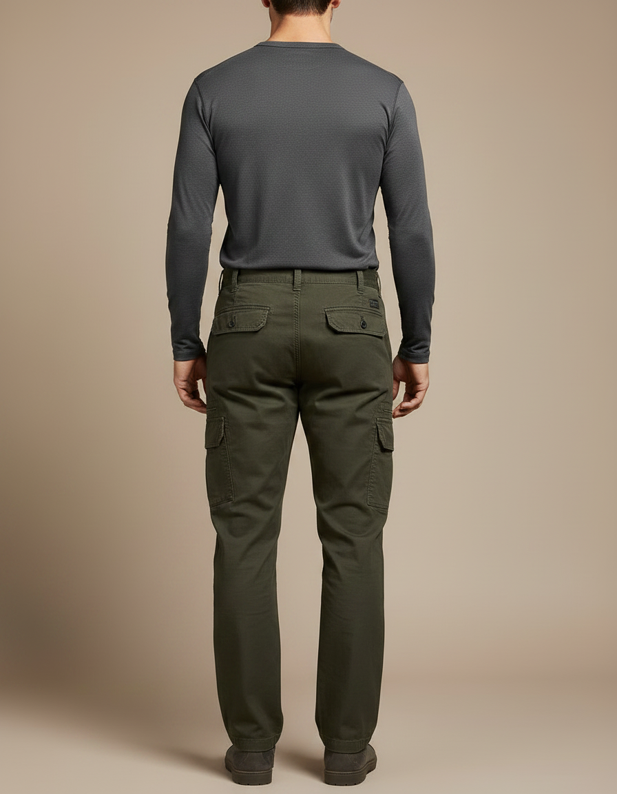 Pantalon Randonnée Kaki Homme Cargo Coton Droit - Toile - vue 2