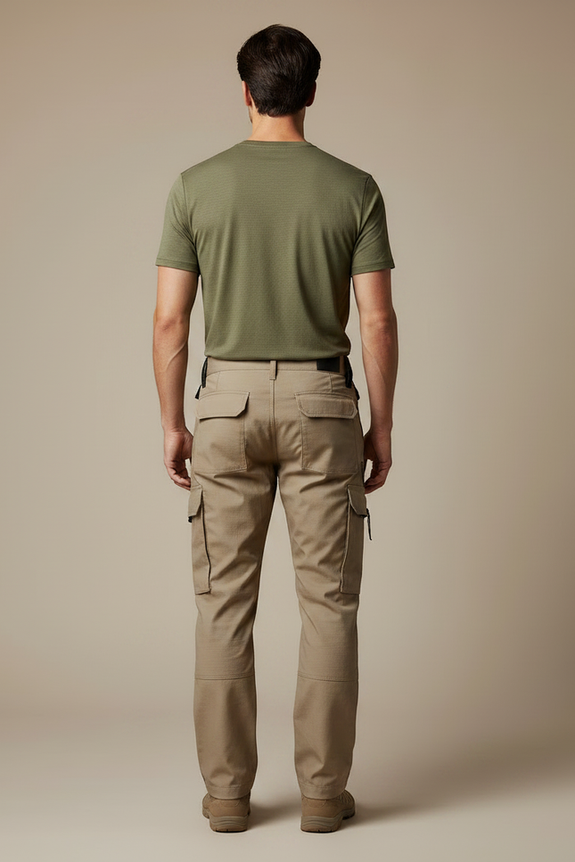 Pantalon Randonnée Beige Tactique Cargo Multi-Poches Homme - Toile - vue 2