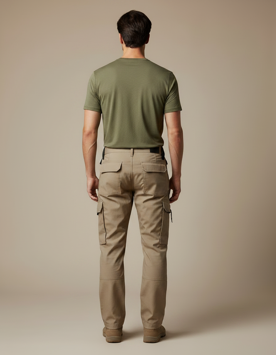 Pantalon Randonnée Beige Tactique Cargo Multi-Poches Homme - Toile - vue 2