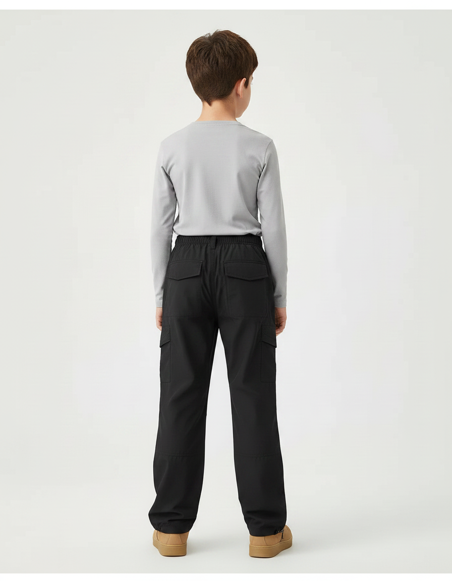 Pantalon Randonnée Noir Cargo Ample Décontracté Enfant - Polyester - vue 2