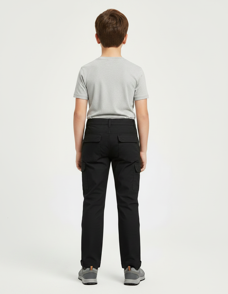 Pantalon Randonnée Noir Cargo Genoux Renforcés Enfant - Toile - vue 2