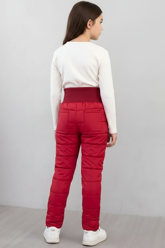 Pantalon Randonnée Rouge Matelassé Épais Chaud Enfant - Polyester - vue 2