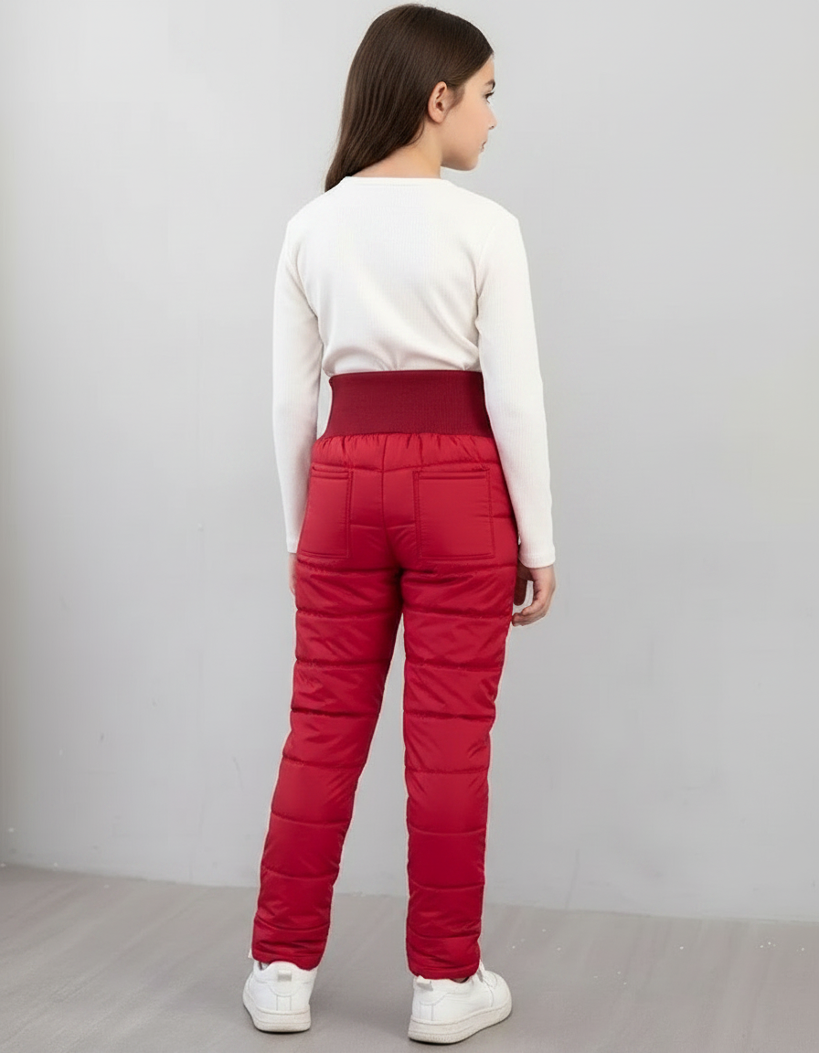 Pantalon Randonnée Rouge Matelassé Épais Chaud Enfant - Polyester - vue 2
