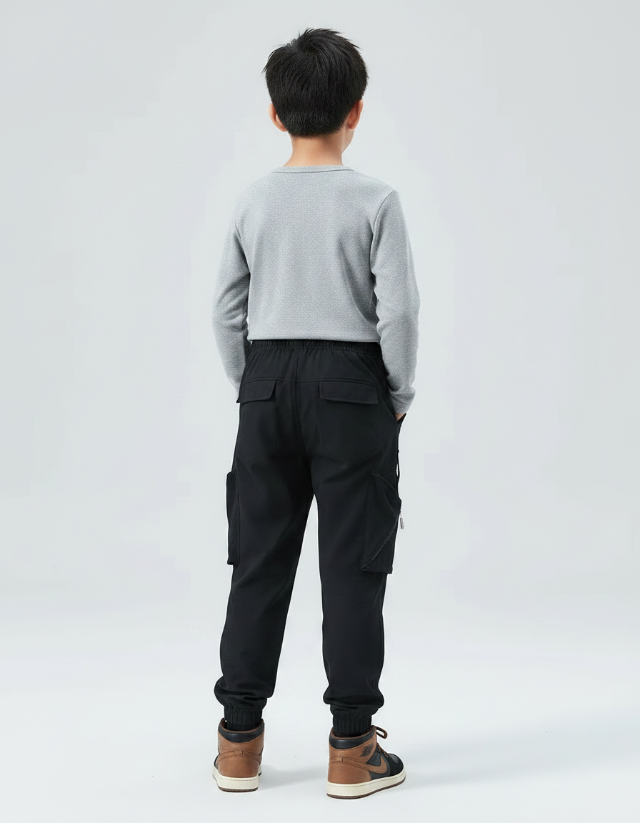 Pantalon Randonnée Noir Cargo Enfant Léger - Polyester - vue 2