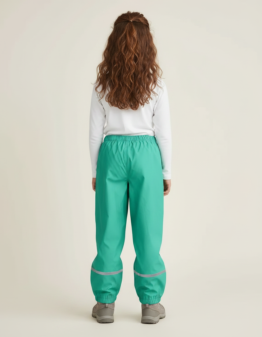 Pantalon Randonnée Enfant Imperméable Vert Réfléchissant Respirant - Polyester - vue 2