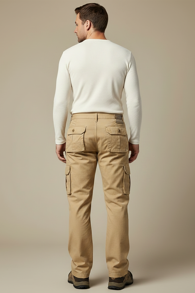 Pantalon Randonnée Beige Cargo Coton Homme Ample - Toile - vue 2