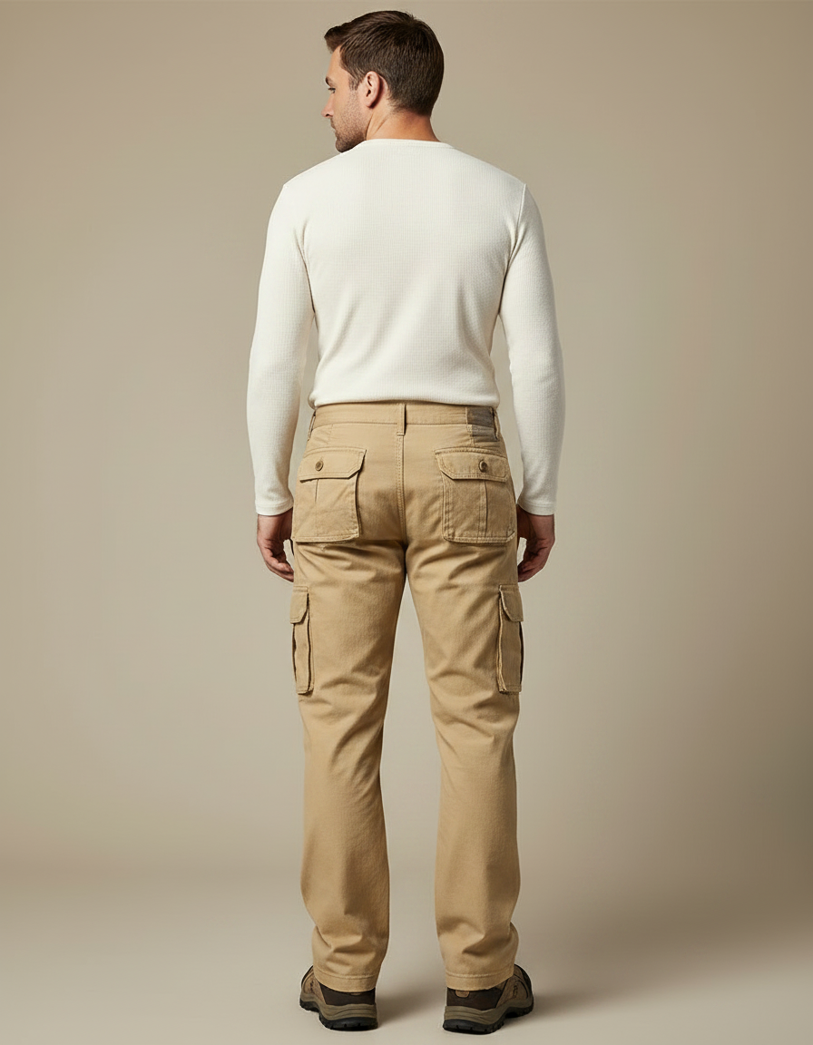 Pantalon Randonnée Beige Cargo Coton Homme Ample - Toile - vue 2