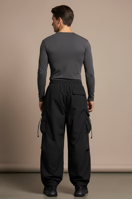 Pantalon Randonnée Noir Ample Cordon Streetwear Homme - Polyester - vue 2