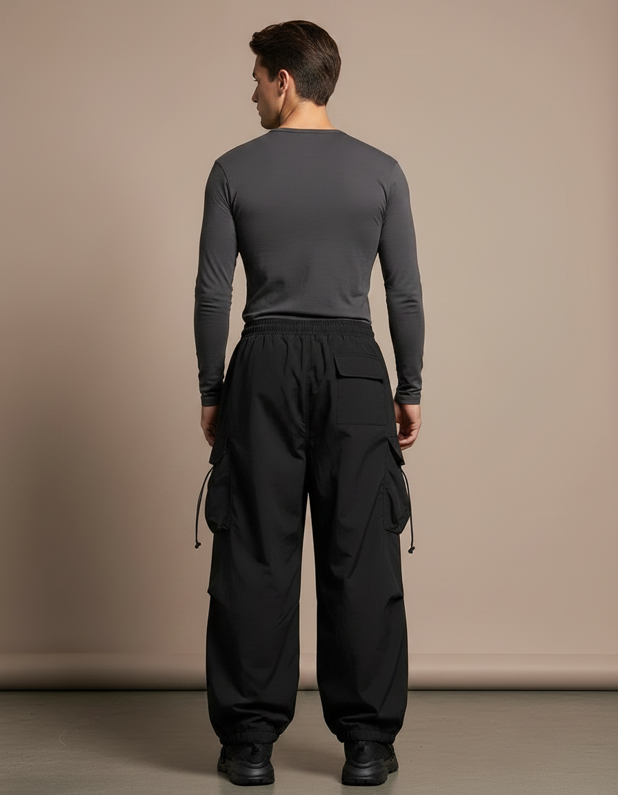Pantalon Randonnée Noir Ample Cordon Streetwear Homme - Polyester - vue 2