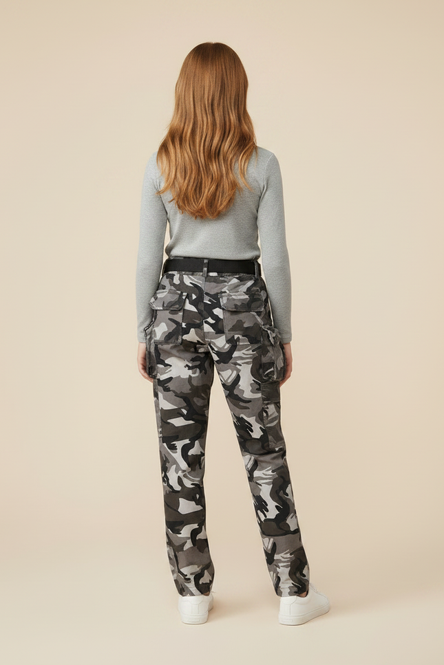 Pantalon Randonnée Camouflage Urbain Multipoches Enfant - Multicolore Toile - vue 2