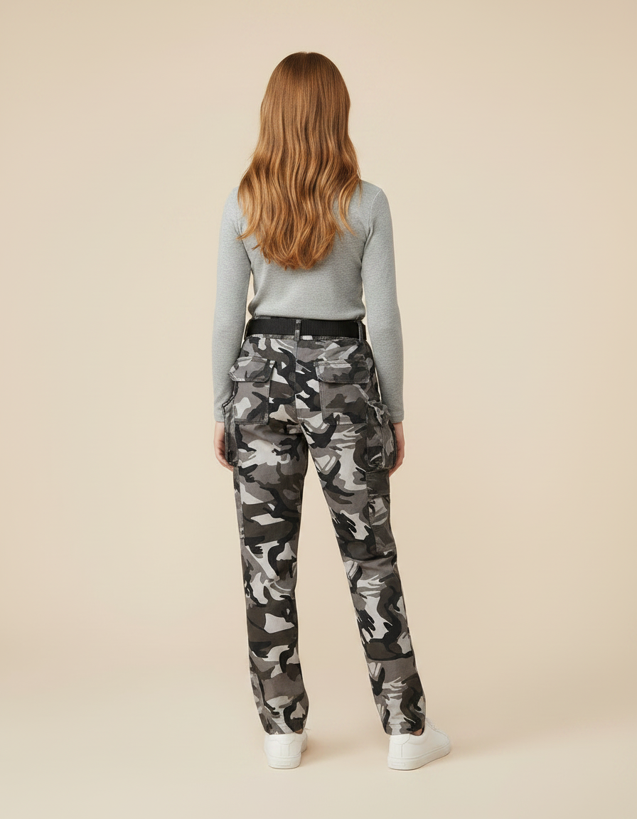 Pantalon Randonnée Camouflage Urbain Multipoches Enfant - Multicolore Toile - vue 2