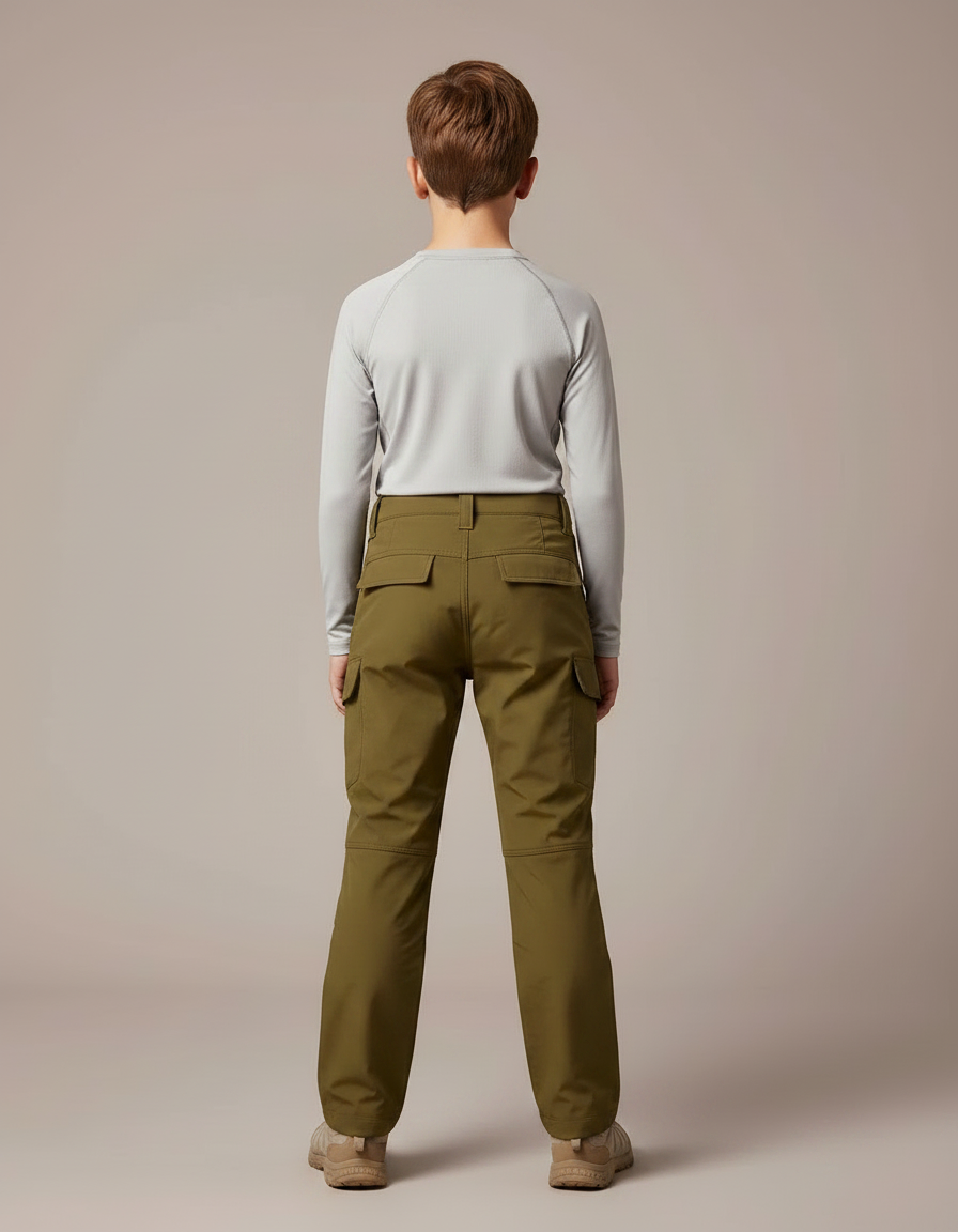 Pantalon Randonnée Enfant Vert Kaki Cargo Sportif - Polyester - vue 2