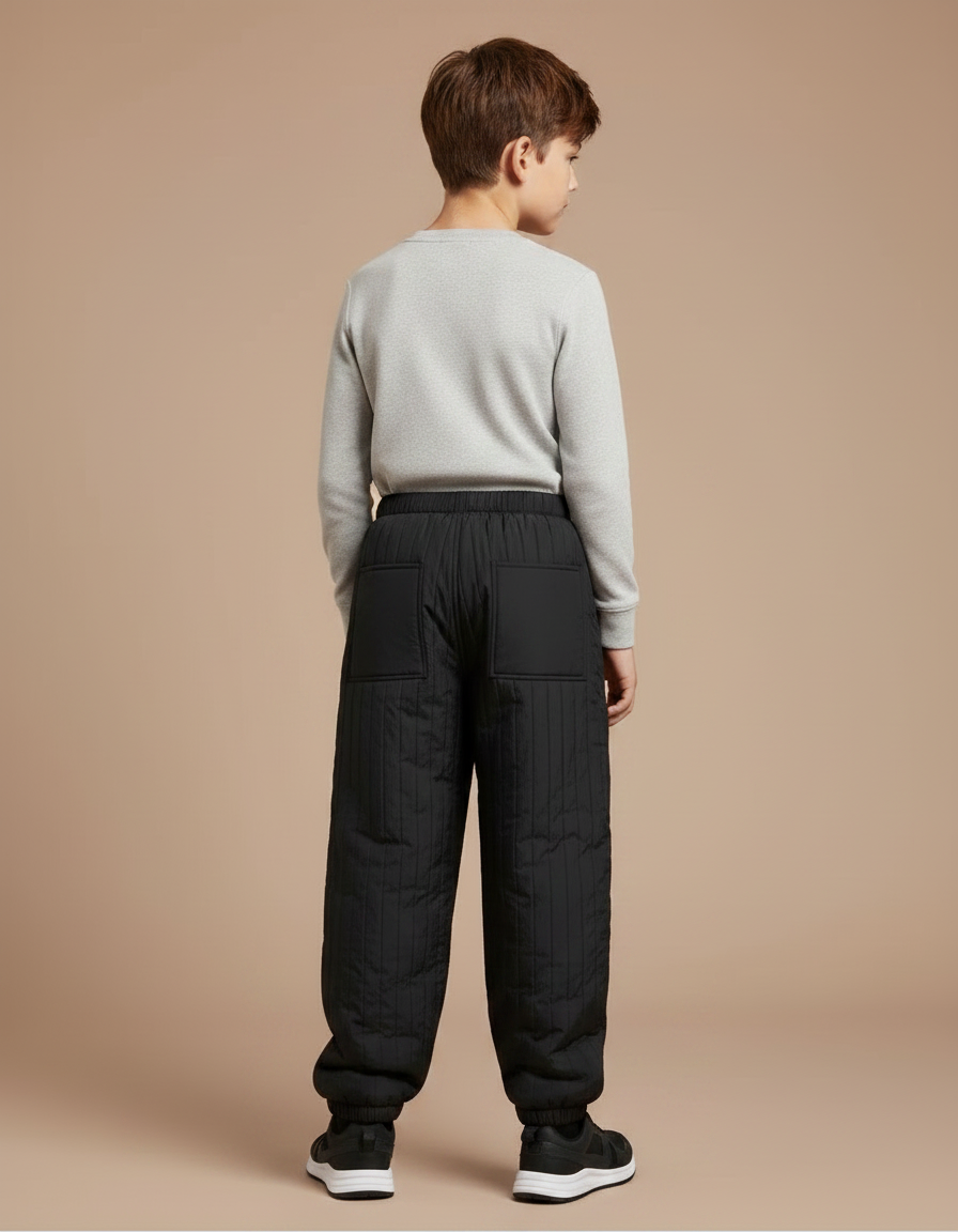 Pantalon Randonnée Noir Enfant Matelassé Doublé Chaud - Polyester - vue 2