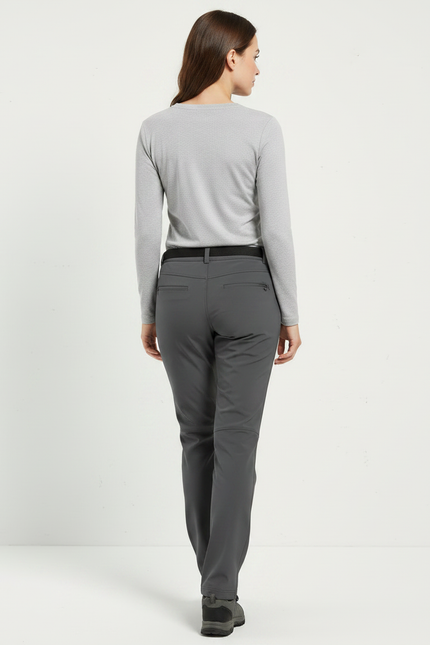 Pantalon Randonnée Femme Gris Coupe Droite Ceinturé - Polyester - vue 2