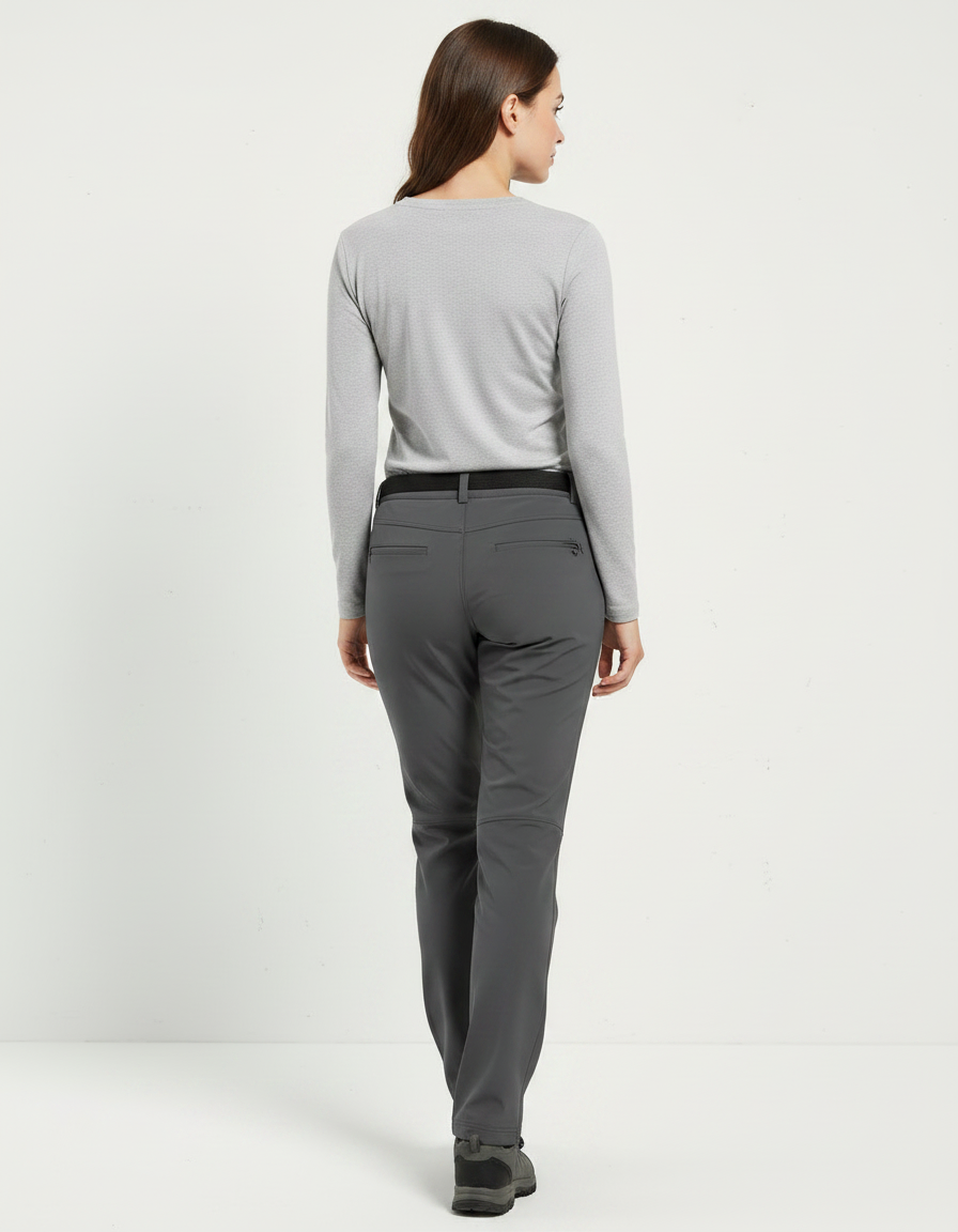 Pantalon Randonnée Femme Gris Coupe Droite Ceinturé - Polyester - vue 2