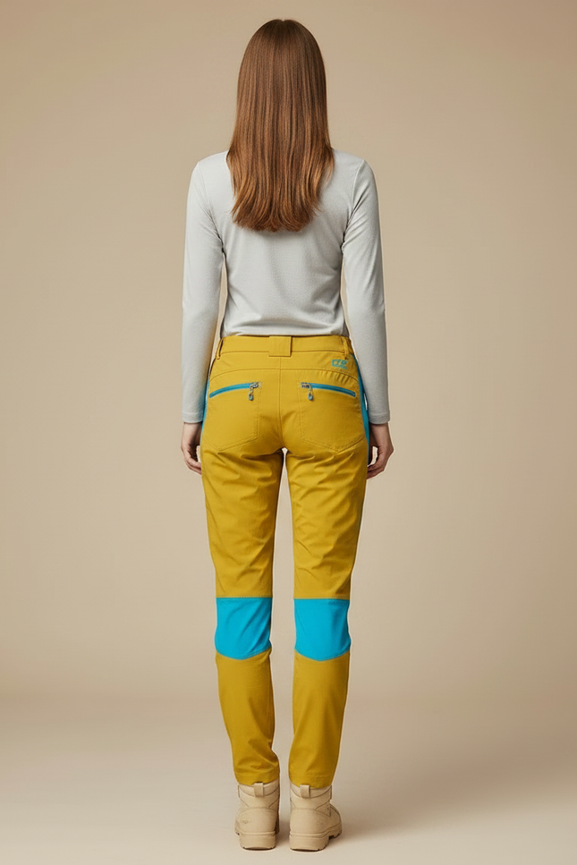 Pantalon Randonnée Jaune Turquoise Léger Extensible Femme - Polyester - vue 2
