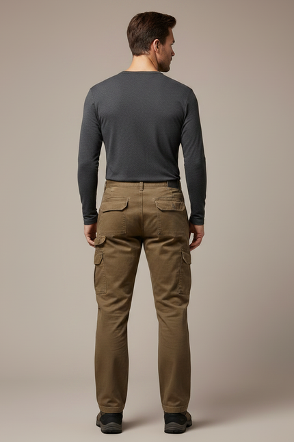 Pantalon Randonnée Cargo Marron Homme Coton Droit - Kaki Toile - vue 2