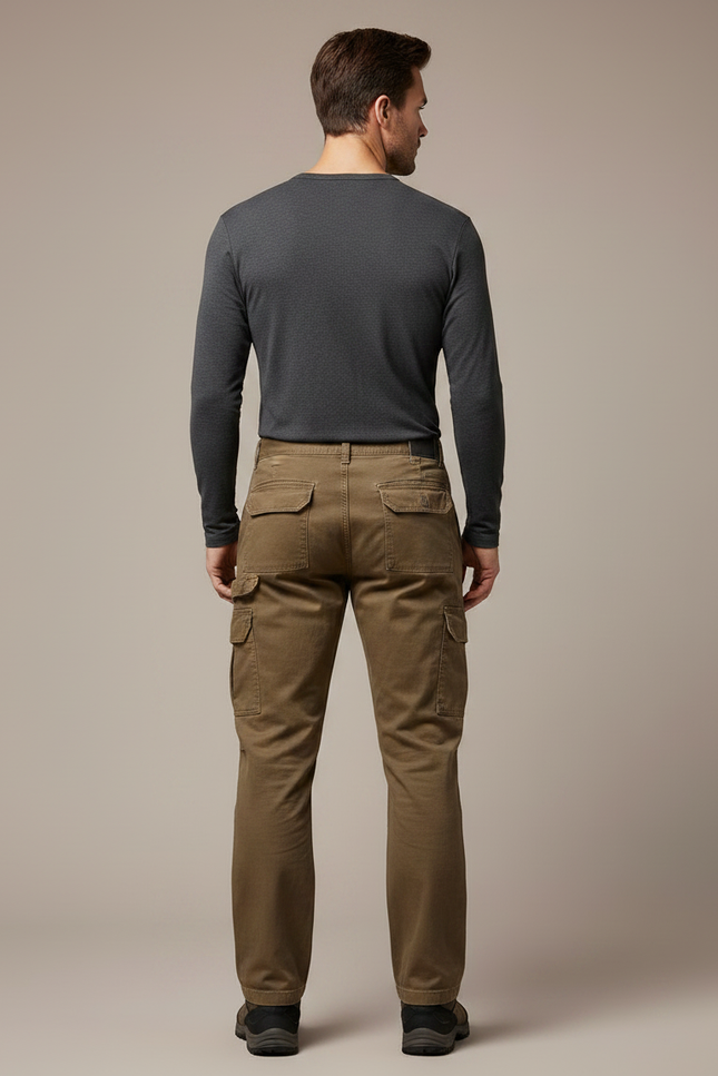 Pantalon Randonnée Cargo Marron Homme Coton Droit - Kaki Toile - vue 2