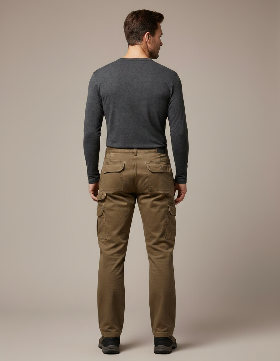 Pantalon Randonnée Cargo Marron Homme Coton Droit - Kaki Toile - vue 2