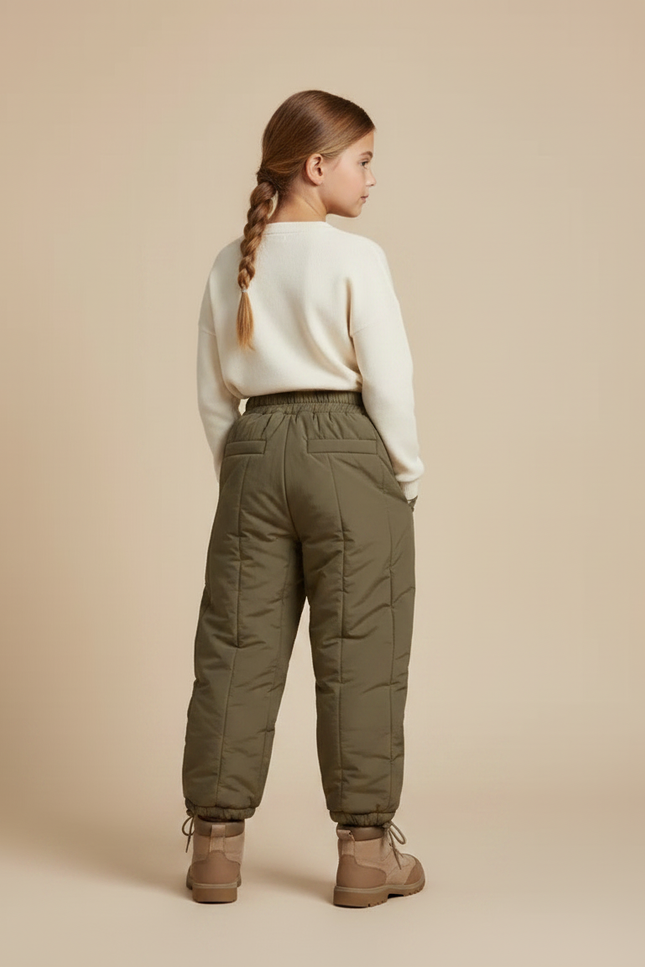 Pantalon Randonnée Enfant Kaki Matelassé Hiver Chaud - Polyester - vue 2