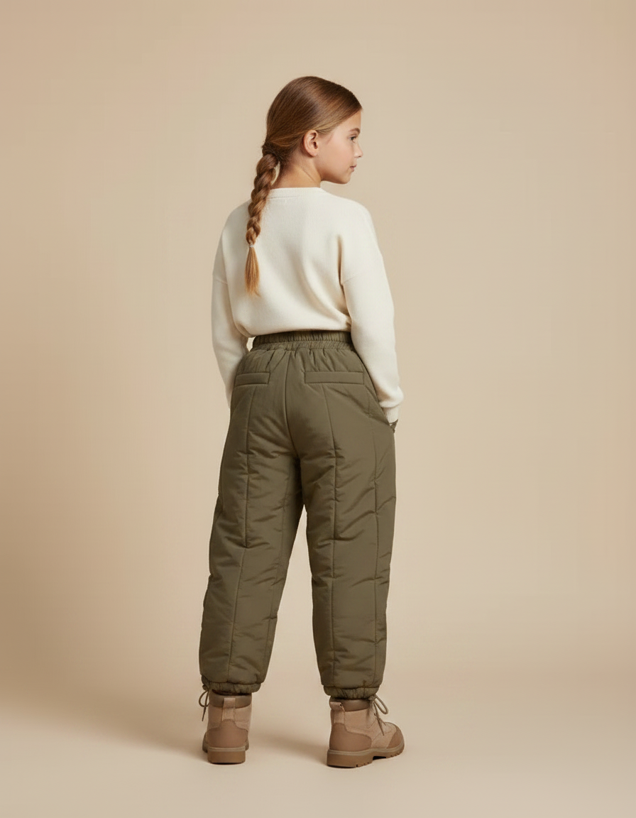 Pantalon Randonnée Enfant Kaki Matelassé Hiver Chaud - Polyester - vue 2