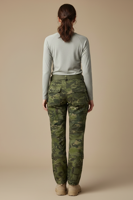 Pantalon Randonnée Camouflage Vert Cargo Multipoches Femme - Toile - vue 2