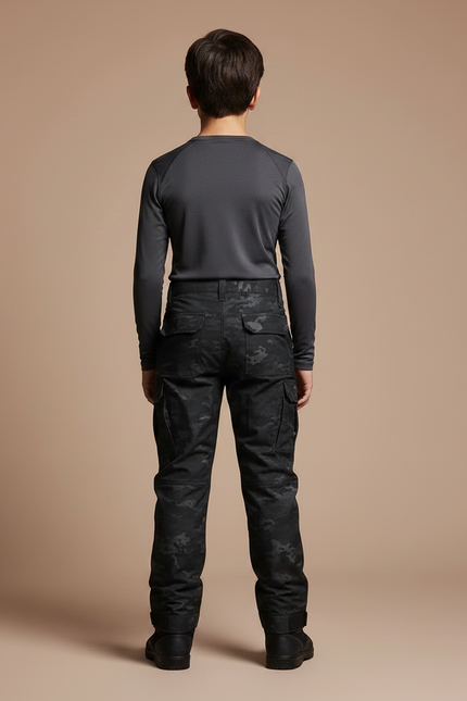 Pantalon Randonnée Camouflage Noir Cargo Enfant Robuste - Polyester - vue 2