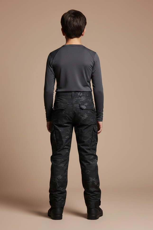 Pantalon Randonnée Camouflage Noir Cargo Enfant Robuste - Polyester - vue 2