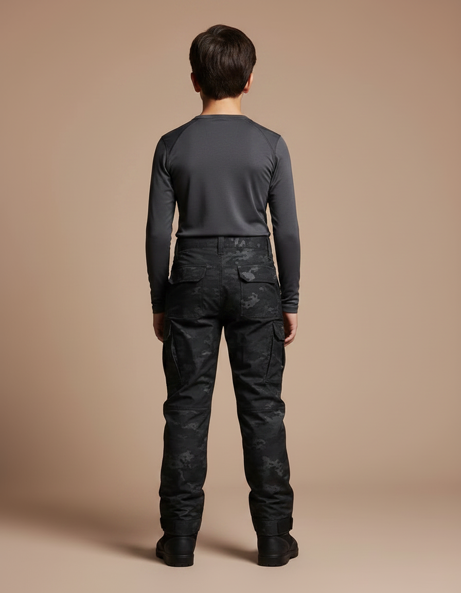 Pantalon Randonnée Camouflage Noir Cargo Enfant Robuste - Polyester - vue 2