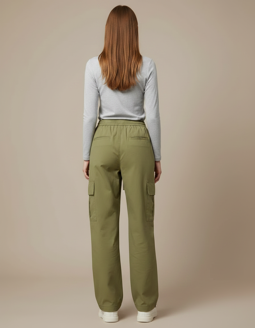 Pantalon Randonnée Kaki Cargo Ample Coton Femme - Polyester - vue 2