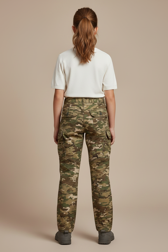 Pantalon Randonnée Camouflage Cargo Multipoches Enfant Durable - Multicolore Toile - vue 2