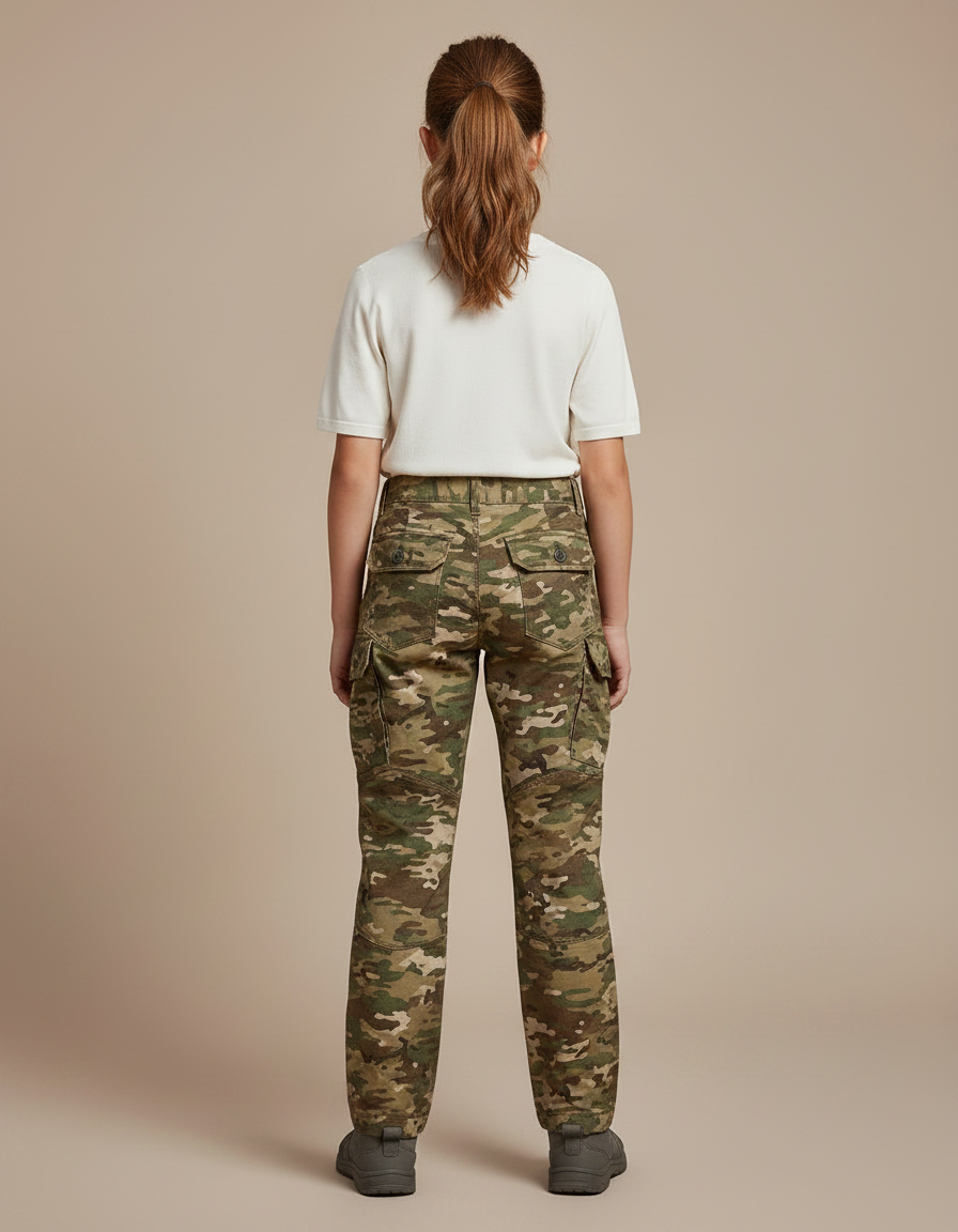 Pantalon Randonnée Camouflage Cargo Multipoches Enfant Durable - Multicolore Toile - vue 2
