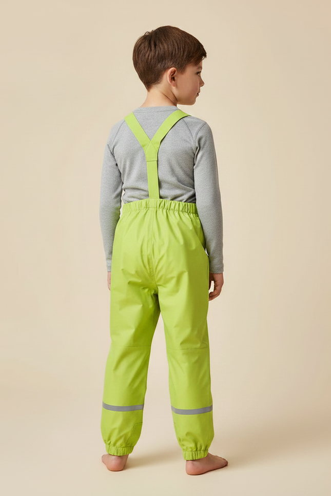Pantalon Randonnée Vert Imperméable Bretelles Réfléchissant Enfant - Polyester - vue 2