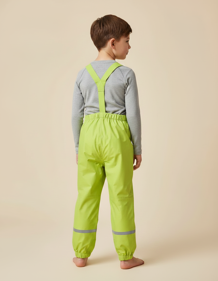 Pantalon Randonnée Vert Imperméable Bretelles Réfléchissant Enfant - Polyester - vue 2