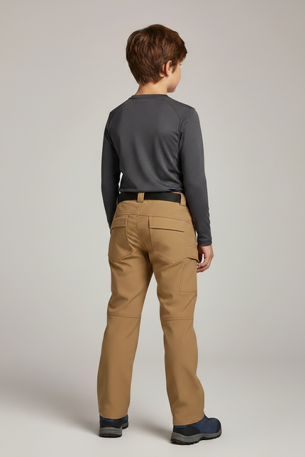 Pantalon Randonnée Enfant Tactique Ceinturé Marron - Beige Polyester - vue 2