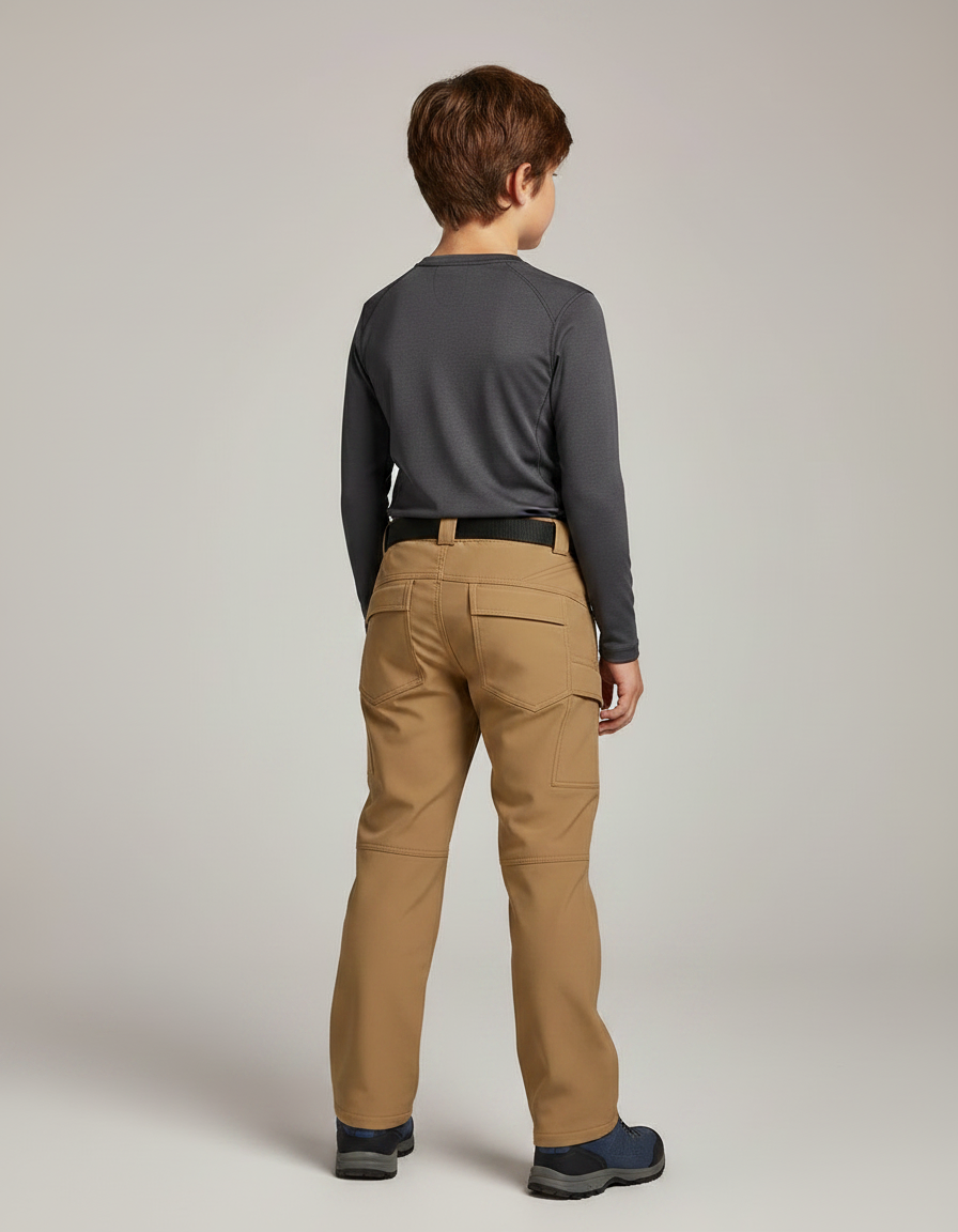 Pantalon Randonnée Enfant Tactique Ceinturé Marron - Beige Polyester - vue 2