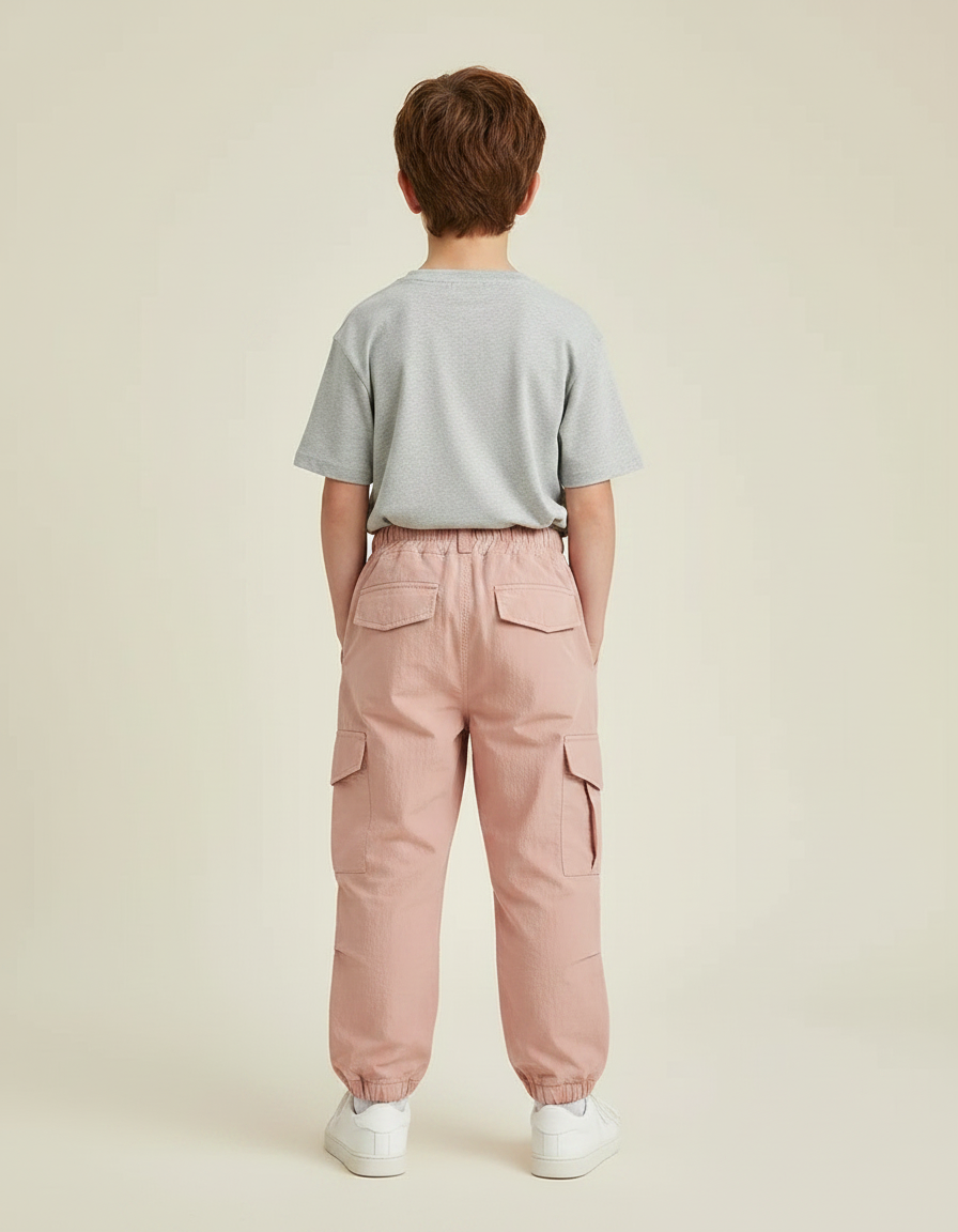 Pantalon Randonnée Rose Cargo Coton Ample Enfant - vue 2