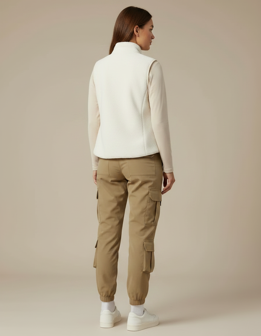 Pantalon Randonnée Beige Cargo Confortable Multipoches Femme - Gabardine - vue 2