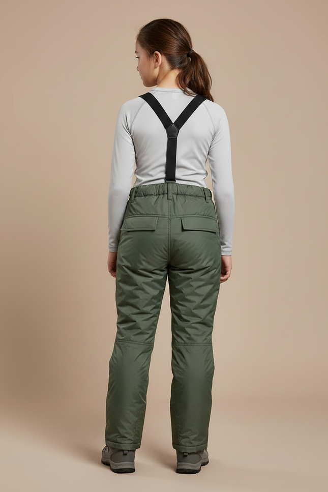 Pantalon Randonnée Vert Olive Imperméable Bretelles Enfant - Kaki Polyester - vue 2