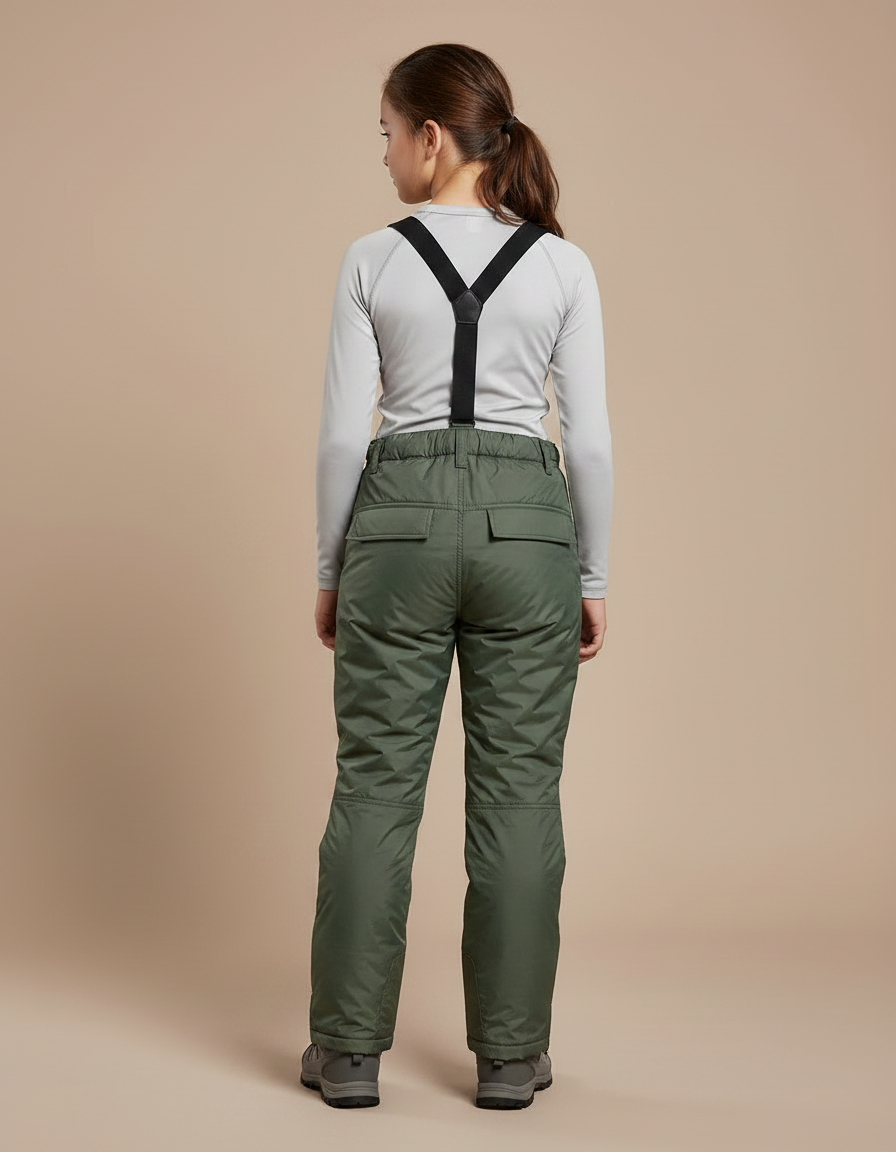 Pantalon Randonnée Vert Olive Imperméable Bretelles Enfant - Kaki Polyester - vue 2