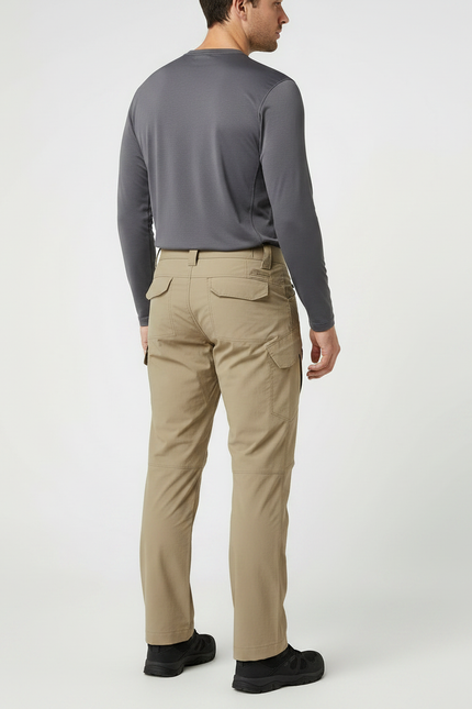 Pantalon Randonnée Beige Cargo Tactique Homme Multi-Poches Confortable - Toile - vue 2