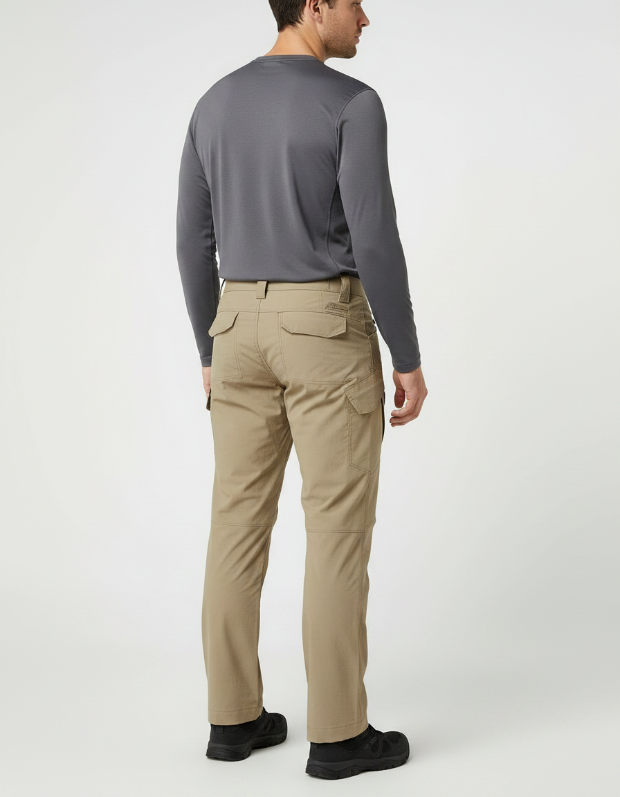 Pantalon Randonnée Beige Cargo Tactique Homme Multi-Poches Confortable - Toile - vue 2