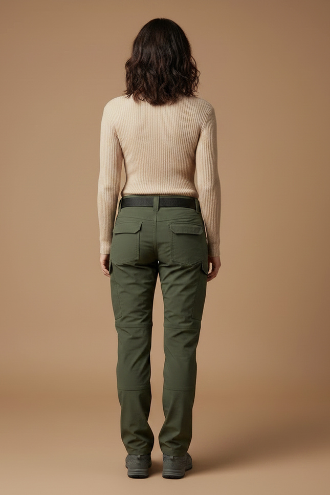Pantalon Randonnée Vert Olive Cargo Stretch Femme - Polyester - vue 2