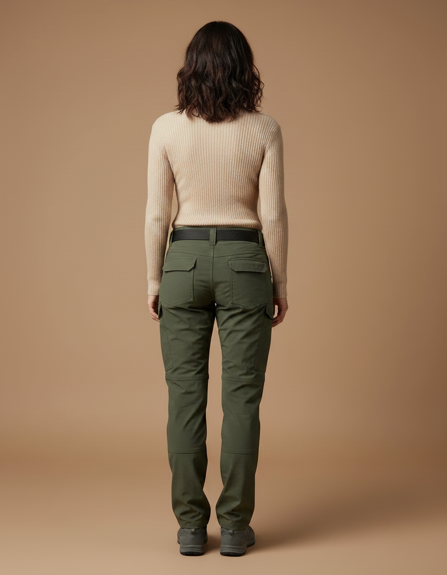 Pantalon Randonnée Vert Olive Cargo Stretch Femme - Polyester - vue 2